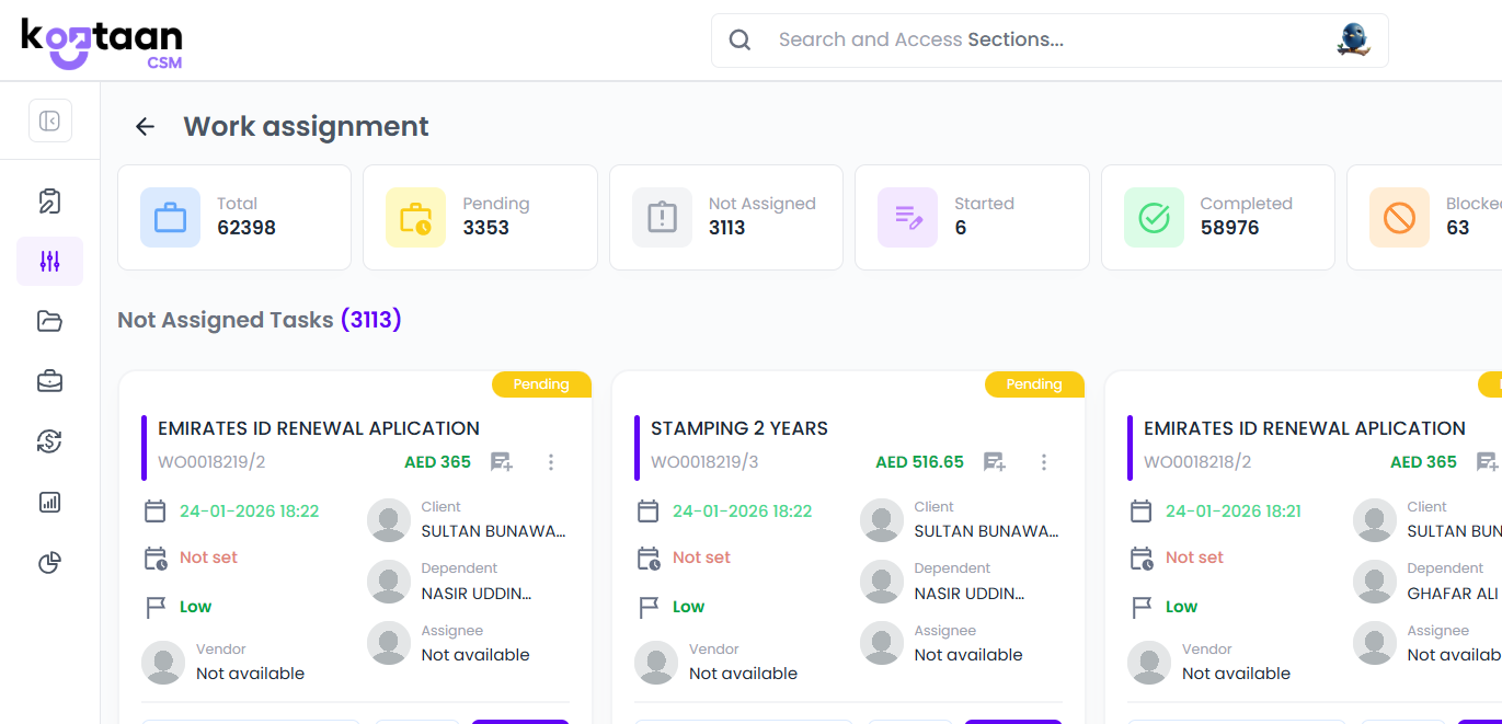 Kootaan CSM Work Scheduling Dashboard
